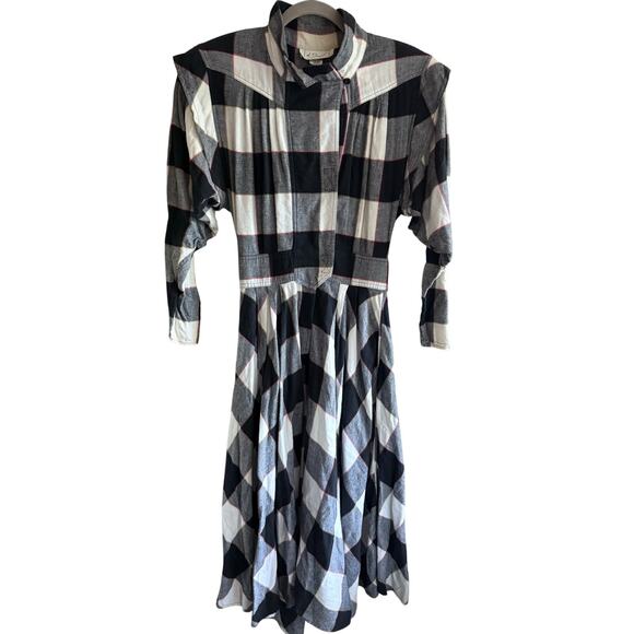 Vintage d.Frank Black and White Plaid 100% Cotton Midi Dress Size 10 - Picture 2 of 9